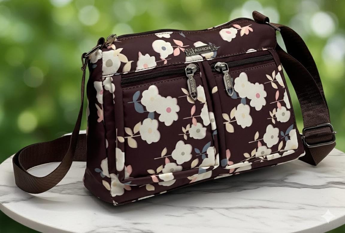 Trendy Floral Six Zipper Sling Bags