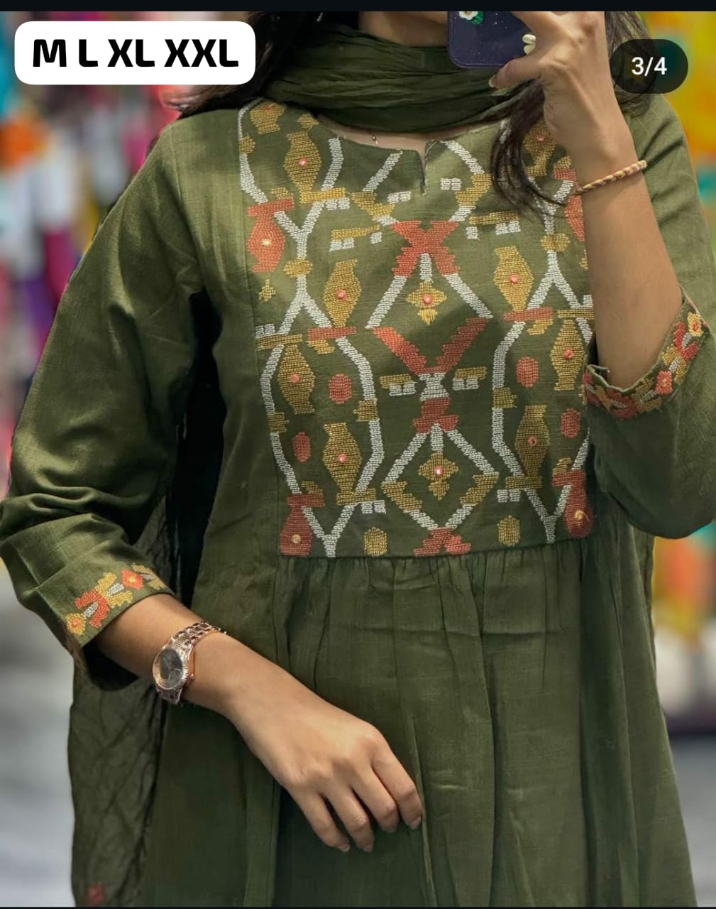 Embroidered Cotton Flair Suit