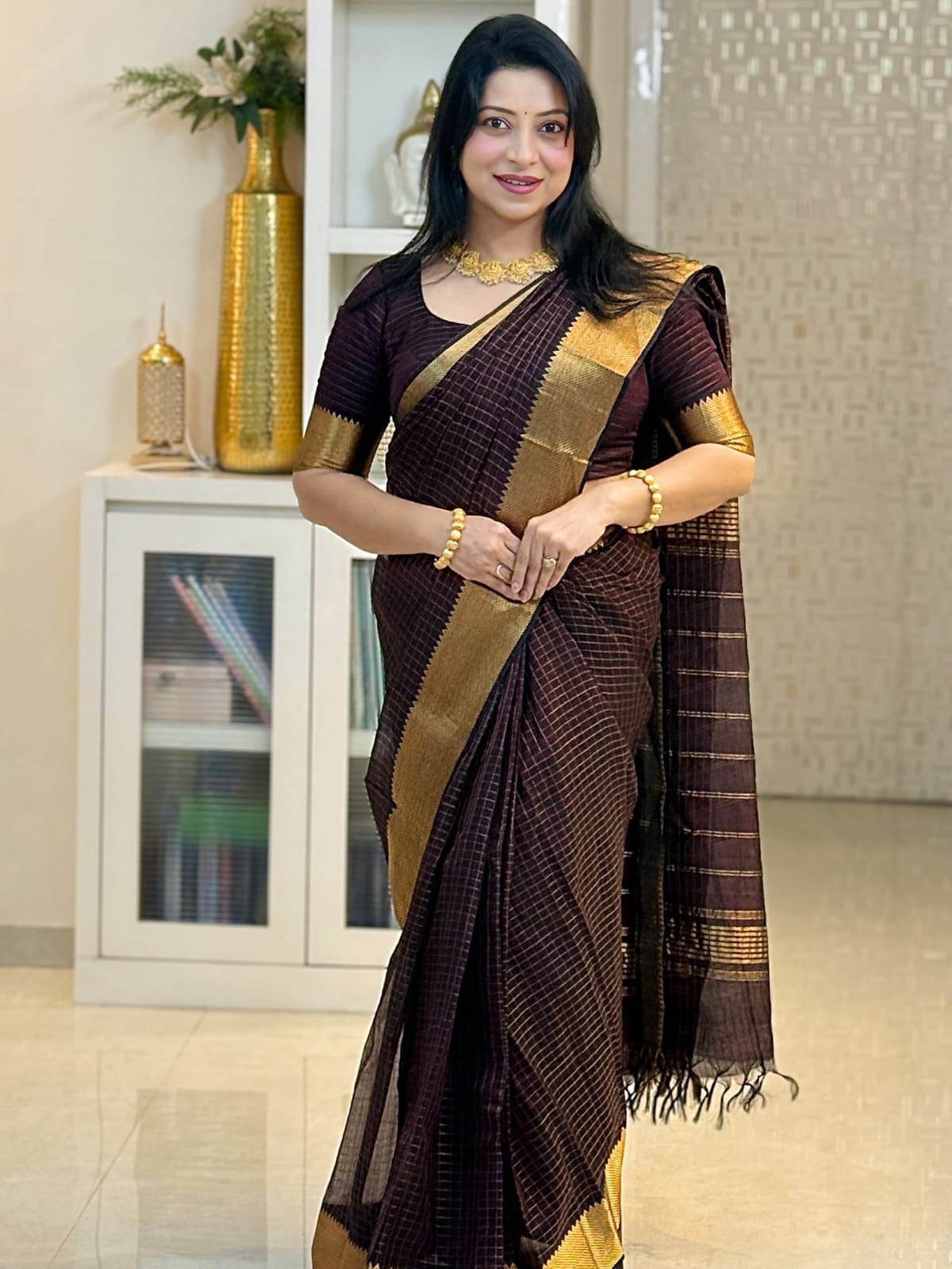 Banarasi Semi Checks Silk Saree