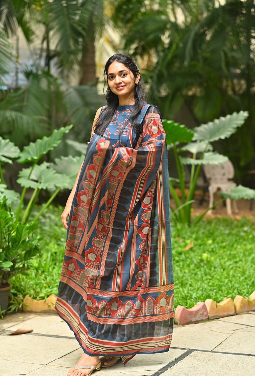 Ajrakh Printed A-Line Suit Set