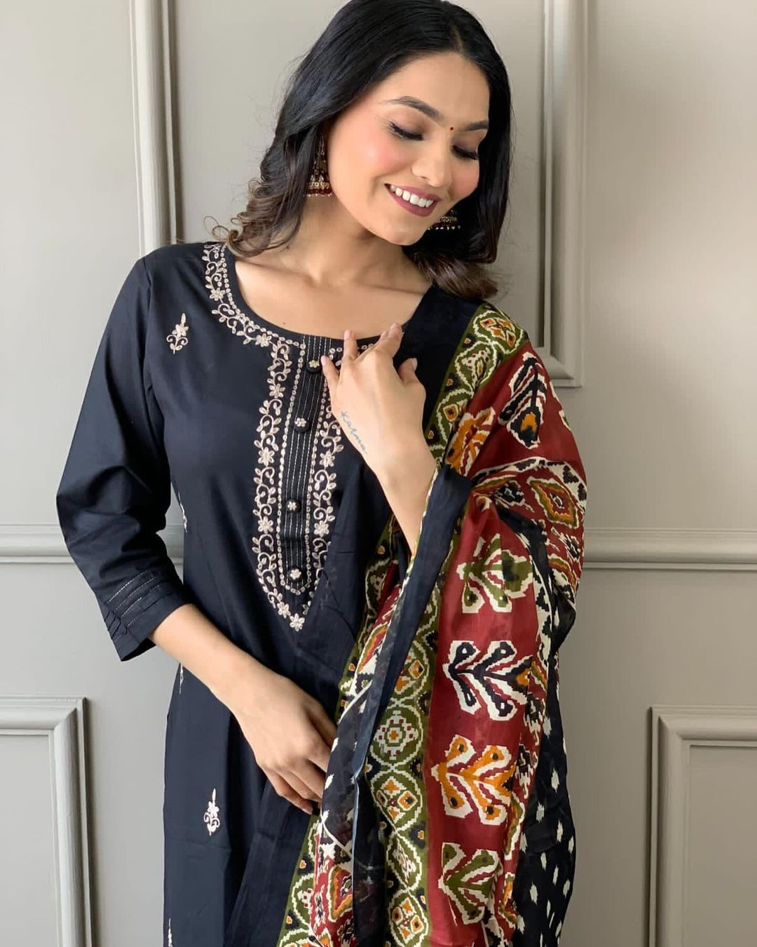 Cotton Embroidered Kurti Set