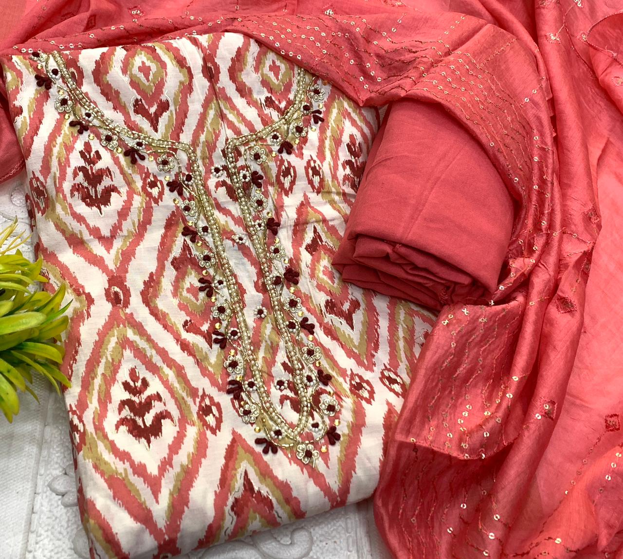 Maslin Print Hand Work Suit Set