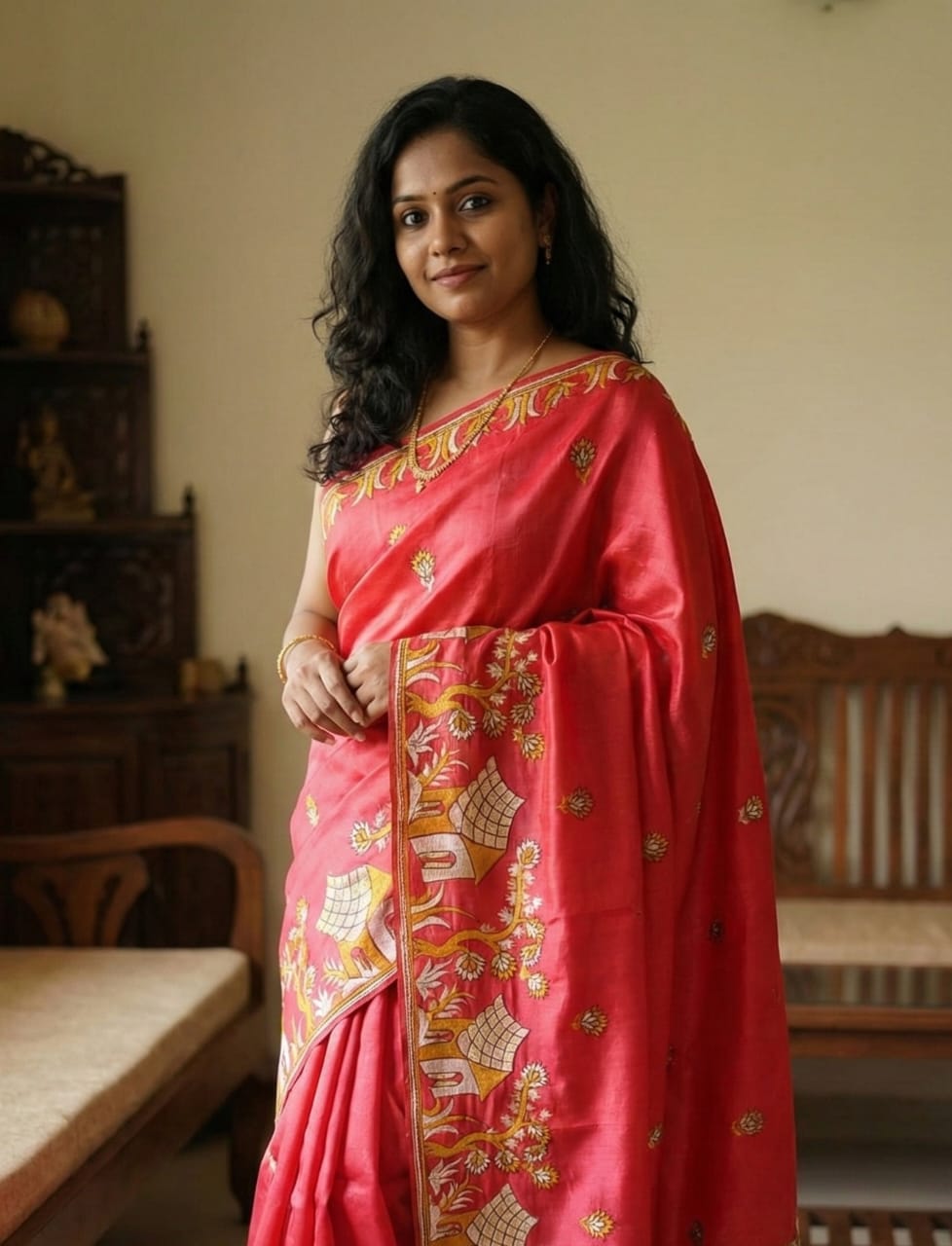 Semi Tussar Silk Embroidered Saree