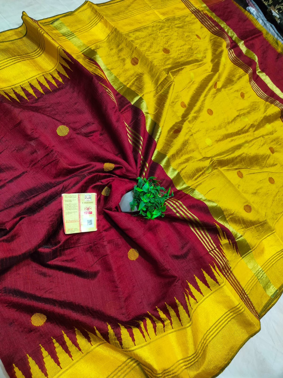 Pure handloom Raw Silk Temple Border Sarees
