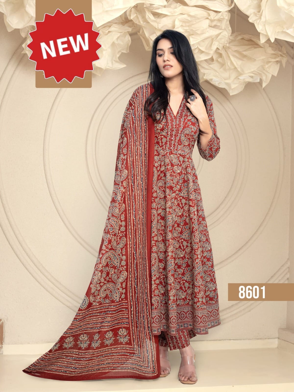 New Ajrakh Anarkali Kurti Set